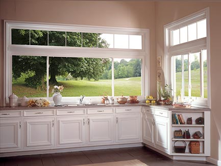 White windows in kitchen.